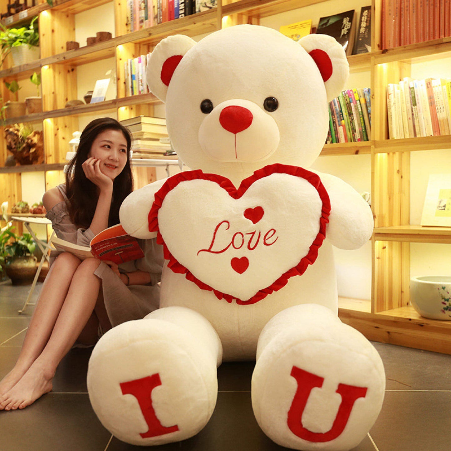 100cm Giant "I LOVE YOU" Teddy Bear Plush – Soft Stuffed Animal Gift for Kids, Girlfriends & Special Occasions