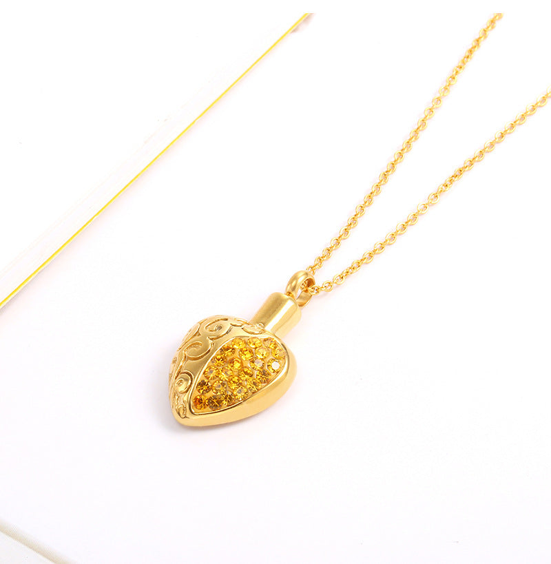 New Titanium Steel Heart-shaped Perfume Bottle Necklace