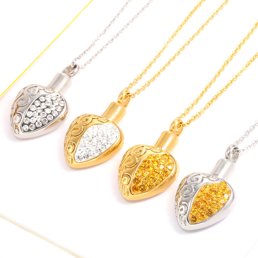 New Titanium Steel Heart-shaped Perfume Bottle Necklace