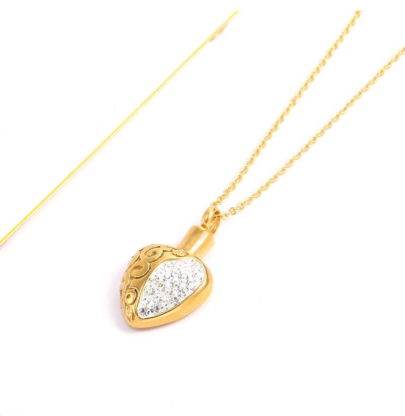 New Titanium Steel Heart-shaped Perfume Bottle Necklace