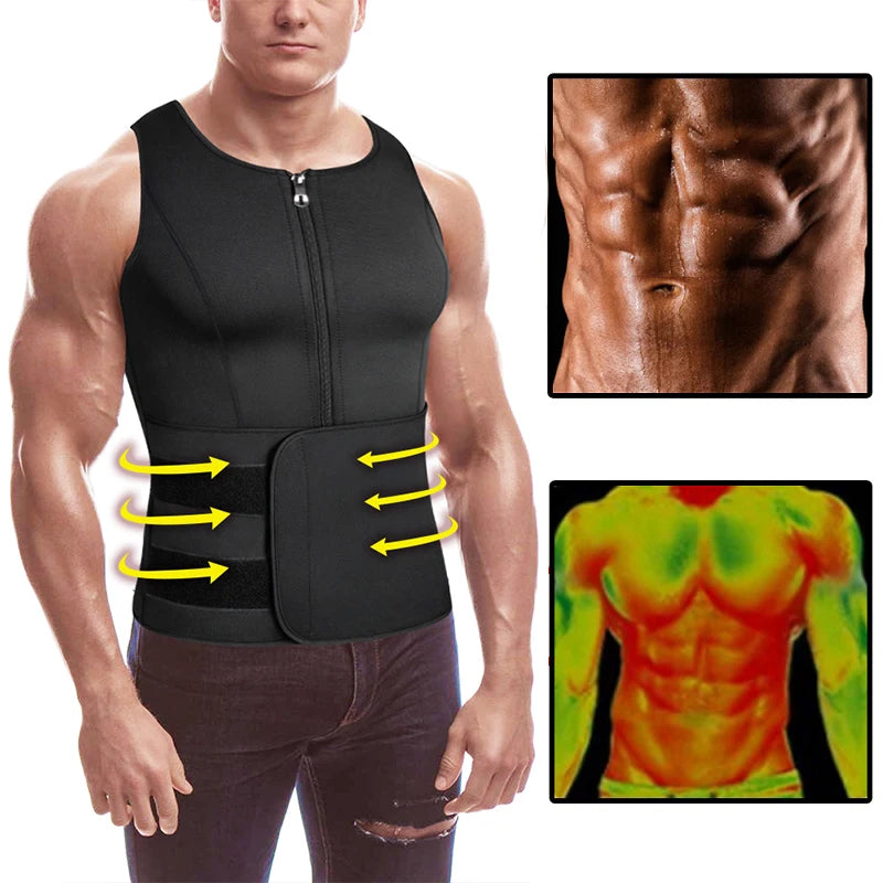 Men’s Neoprene Sweat Vest – Adjustable Waist Trainer with Double Zipper | Compression Sauna Shaper for Weight Loss & Workout
