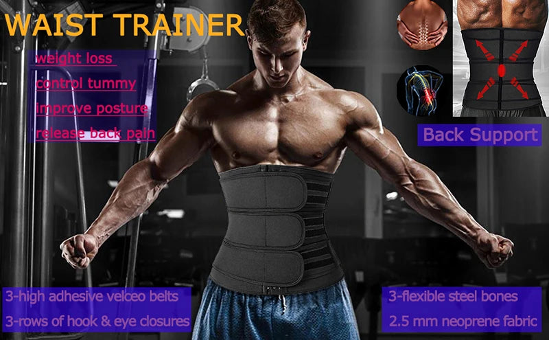 Men's Waist Trainer Fitness Belt – Sauna Sweat Corset Slimming Girdle | Body Shaper for Weight Loss & Back Support