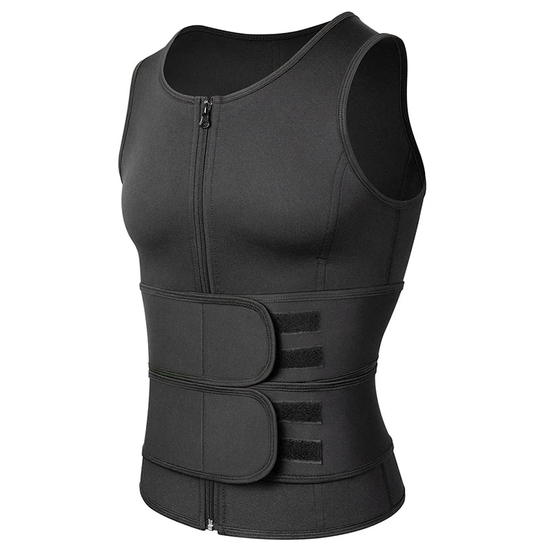 Men’s Neoprene Sweat Vest – Adjustable Waist Trainer with Double Zipper | Compression Sauna Shaper for Weight Loss & Workout