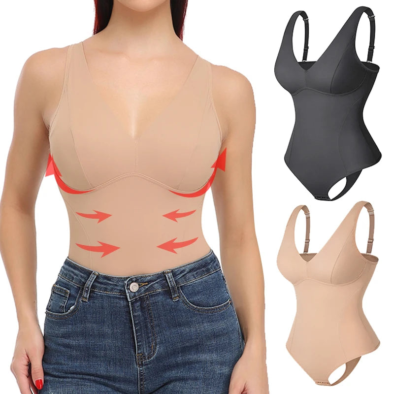Women’s Full Body Shaper with Built-in Bra – Tummy Control Bodysuit, Waist Trainer Corset & Seamless Shapewear with Adjustable Straps