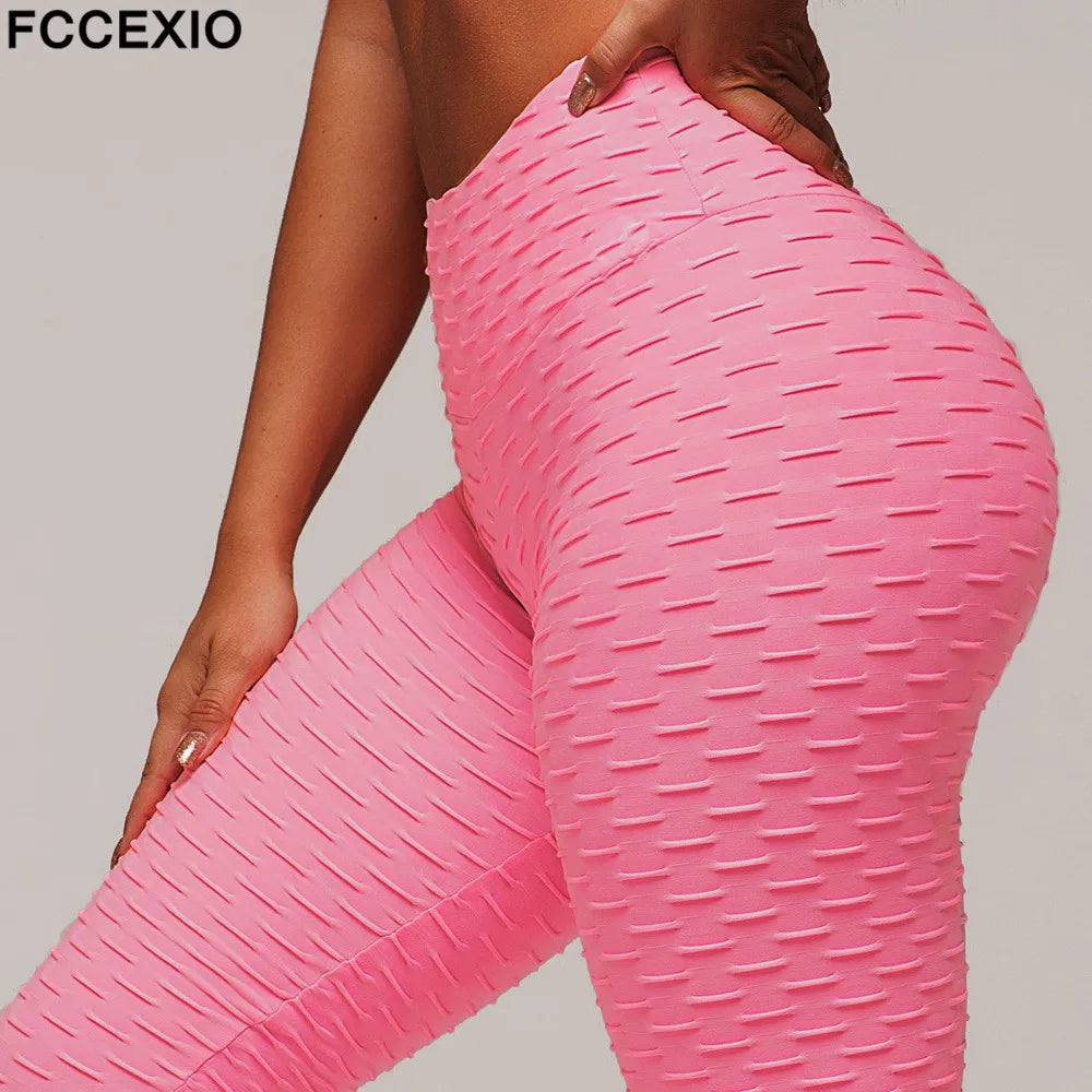 FCCEXIO Jacquard High Waist Leggings – Sculpt, Stretch, and Style in Every Step