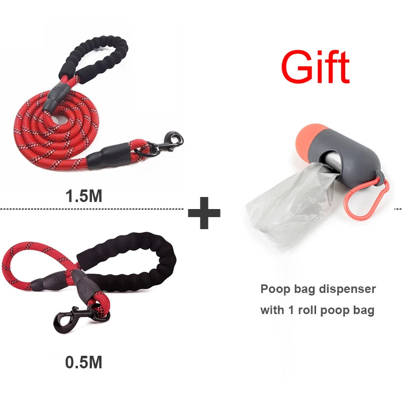Reflective Dog Leash – Durable Rope Lead with Soft Padded Handle