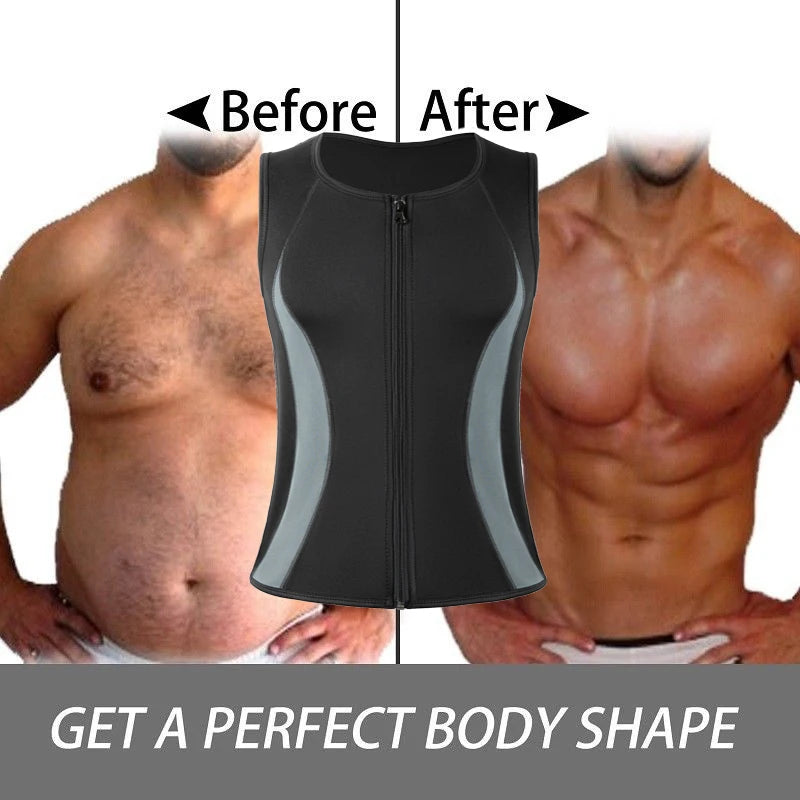 Men’s Slimming Compression Shirt with Zipper – Chest Binder for Gynecomastia & Waist Trainer | Sweat Vest for Moobs, Fat Burn, & Posture Support