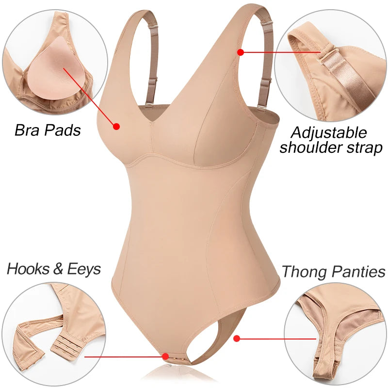 Women’s Full Body Shaper with Built-in Bra – Tummy Control Bodysuit, Waist Trainer Corset & Seamless Shapewear with Adjustable Straps