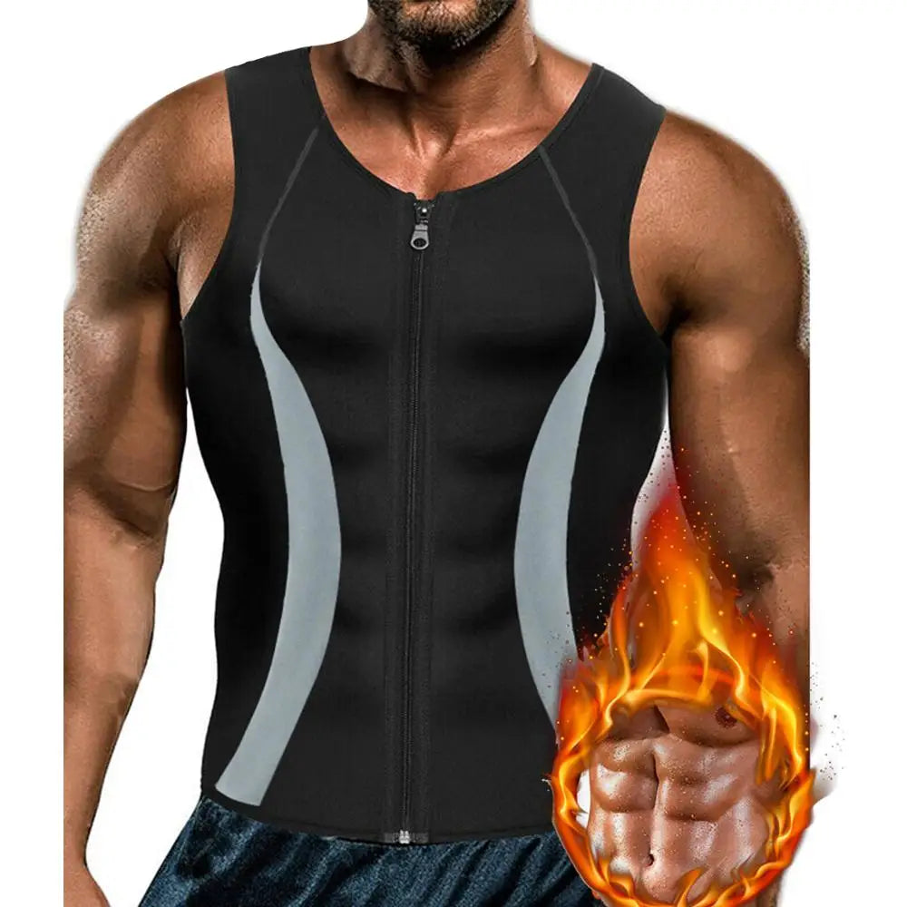 Men’s Slimming Compression Shirt with Zipper – Chest Binder for Gynecomastia & Waist Trainer | Sweat Vest for Moobs, Fat Burn, & Posture Support