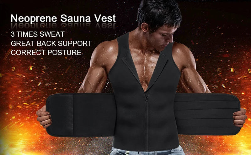 Men’s Neoprene Sweat Vest – Adjustable Waist Trainer with Double Zipper | Compression Sauna Shaper for Weight Loss & Workout