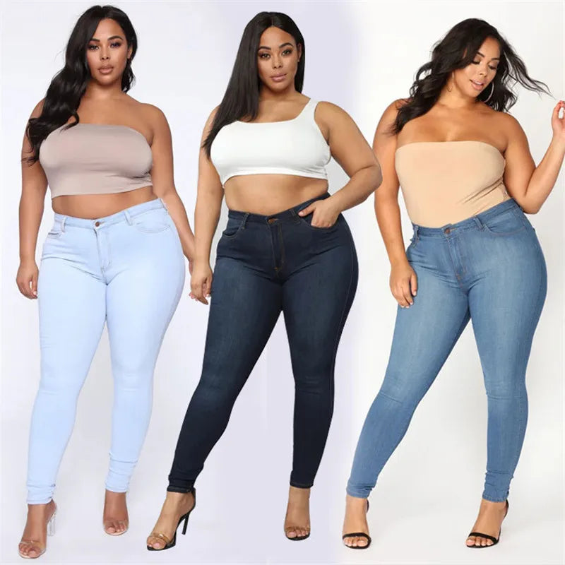 Plus Size Jeans XL–5XL – Women’s High Waist Skinny Denim Pants