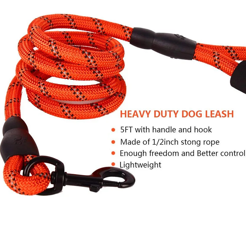 Reflective Dog Leash – Durable Rope Lead with Soft Padded Handle