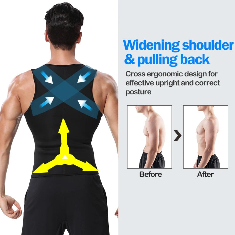 Men's Neoprene Sauna Waist Trainer Vest – Slimming Body Shaper Sweat Tank | Fat Burner Corset with Back Support for Gym & Weight Loss