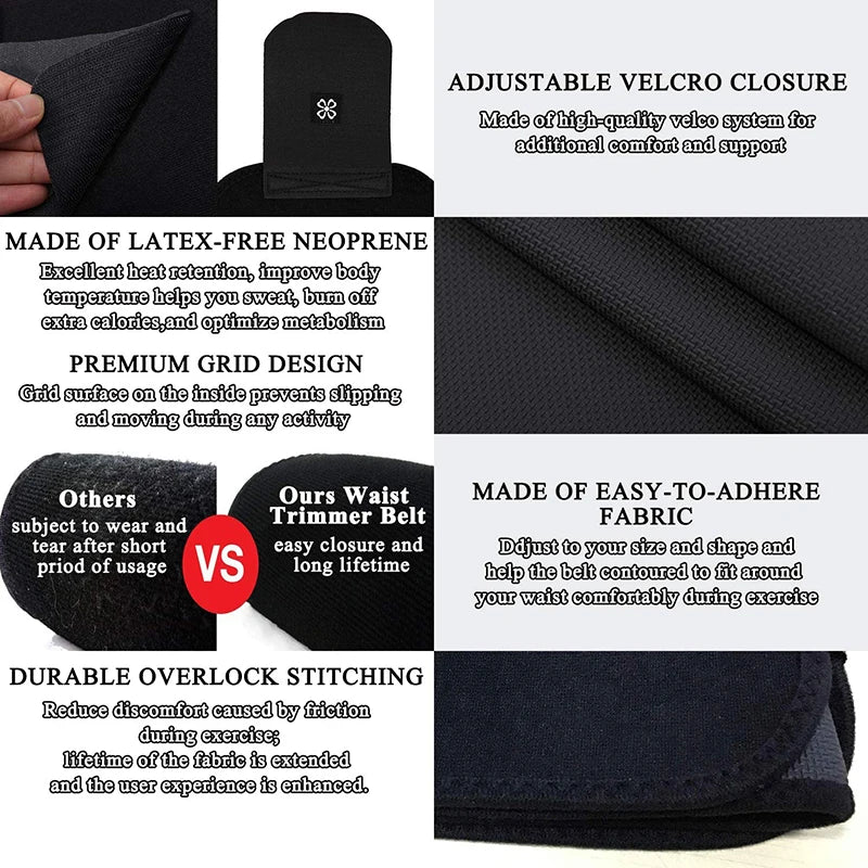 Unisex Neoprene Waist Trimmer Belt – Adjustable Sweat Wrap for Tummy Control, Fat Burn & Back Support | Body Shaper for Men & Women