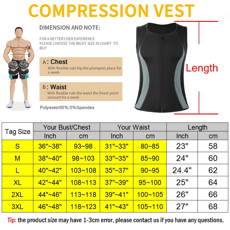 Men’s Slimming Compression Shirt with Zipper – Chest Binder for Gynecomastia & Waist Trainer | Sweat Vest for Moobs, Fat Burn, & Posture Support
