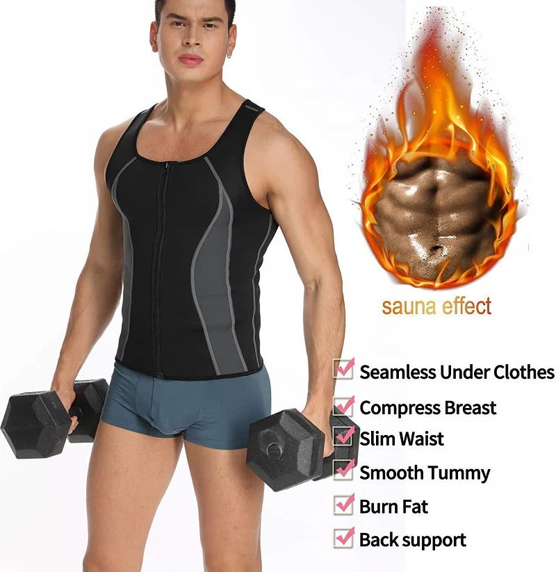Men’s Slimming Compression Shirt with Zipper – Chest Binder for Gynecomastia & Waist Trainer | Sweat Vest for Moobs, Fat Burn, & Posture Support