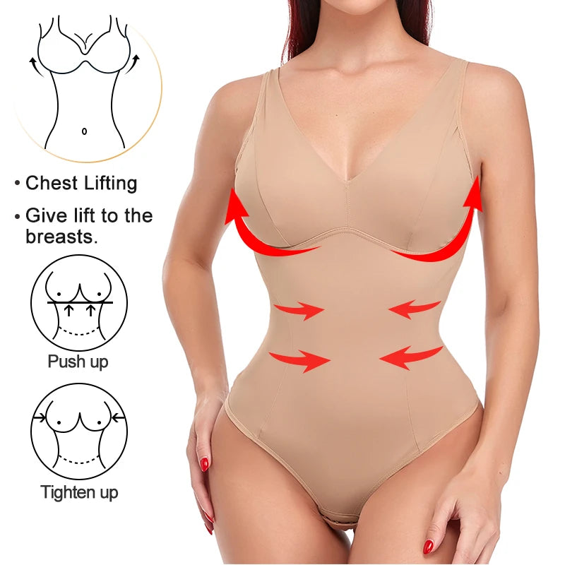 Women’s Full Body Shaper with Built-in Bra – Tummy Control Bodysuit, Waist Trainer Corset & Seamless Shapewear with Adjustable Straps