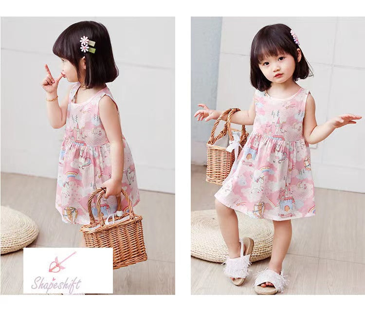 Cotton Cartoon Summer Dress for Girls – Sleeveless Princess Party Outfit