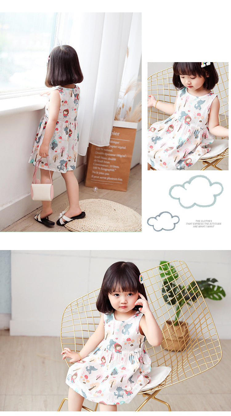 Cotton Cartoon Summer Dress for Girls – Sleeveless Princess Party Outfit