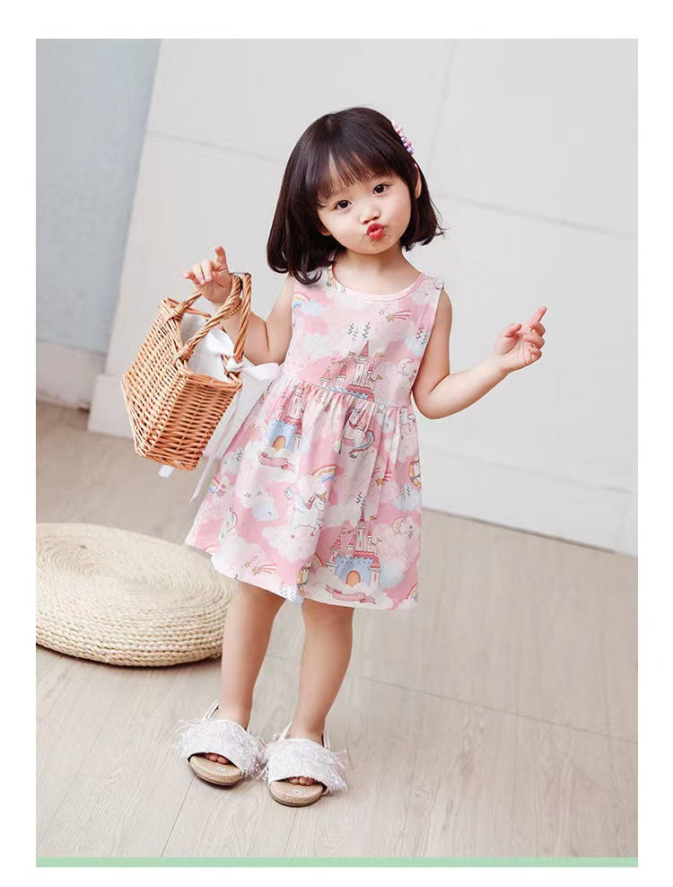 Cotton Cartoon Summer Dress for Girls – Sleeveless Princess Party Outfit