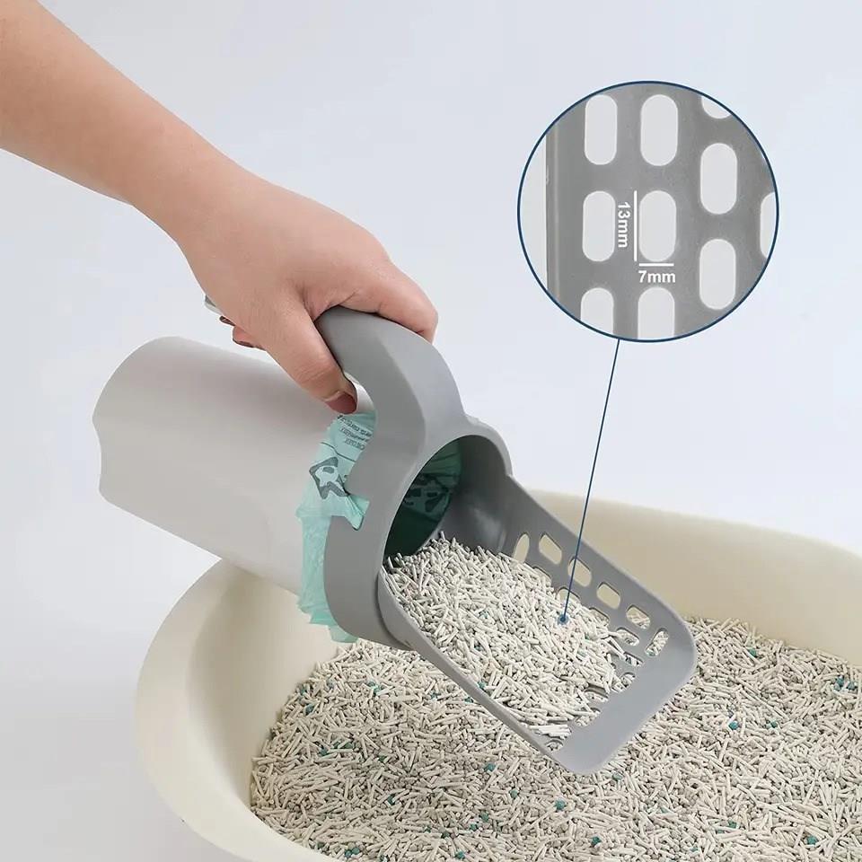 Quality Integrated Cat Litter Scoop – Large Capacity Shovel with Built-In Waste Bag Compartment