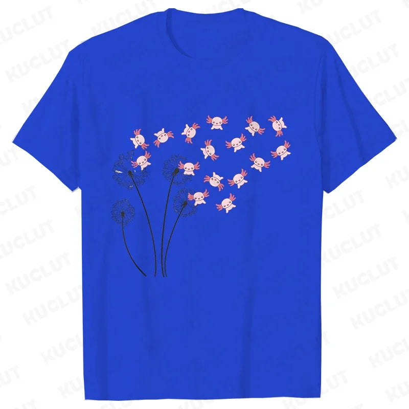 Dandelion Axolotl Flower T-Shirt – Whimsical Nature Meets Cute Charm