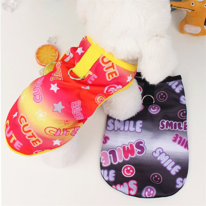 Cute Pet Dog Summer Vest – Smiling Face Print T-Shirt for Small Dogs (XS–XXL)
