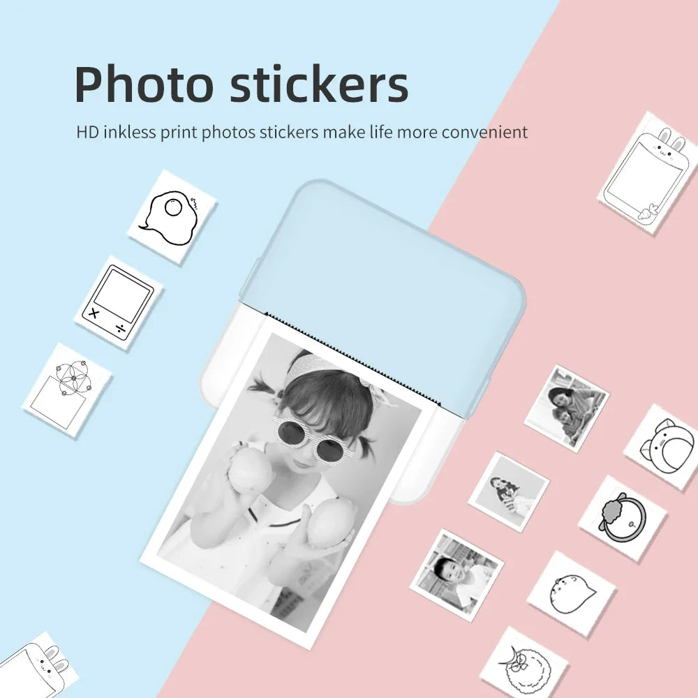 Thermal Mini Printer – Portable Sticker Printer with LED Light, Inkless Pocket Photo Printer for Notes & Journaling