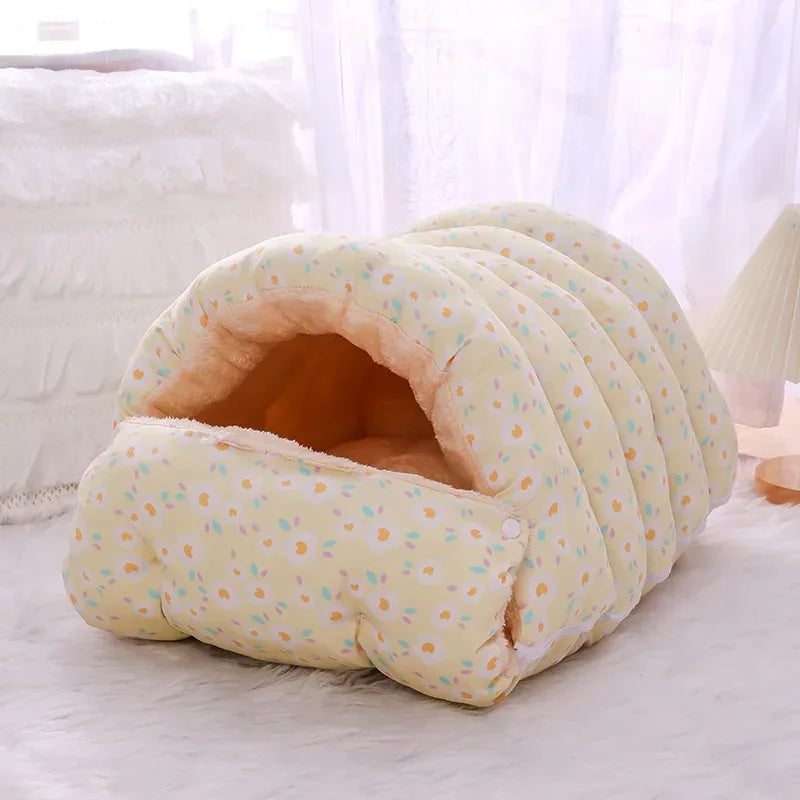 Warm Coral Fleece Cat Bed – Winter Pet Nest for Kittens & Small Dogs
