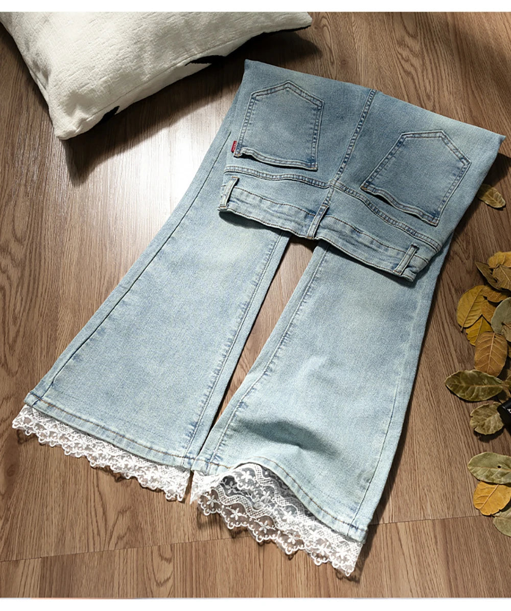 Lace Patchwork Flared Jeans