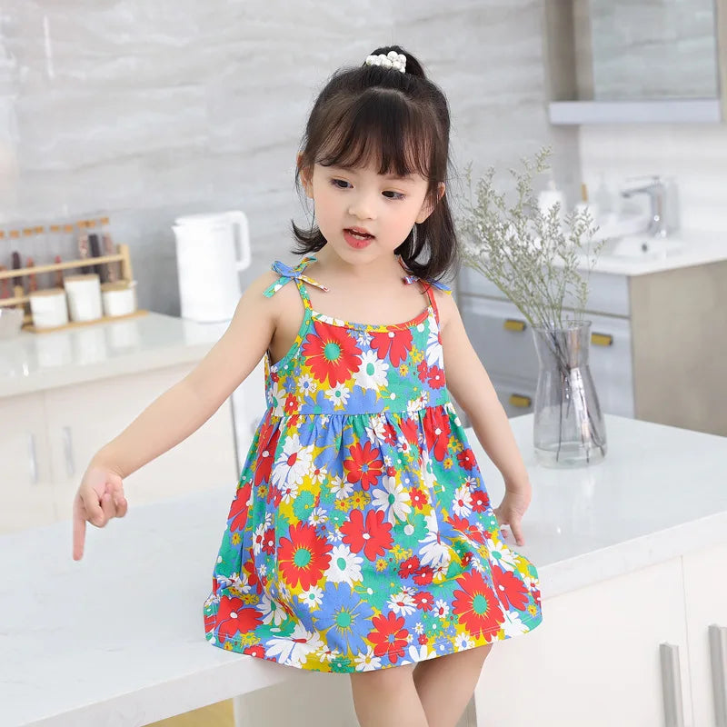 Summer Princess Floral Cotton Dress – Sleeveless Casual Dress for Girls
