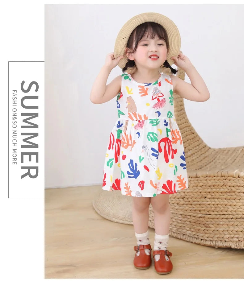 Cotton Cartoon Summer Dress for Girls – Sleeveless Princess Party Outfit