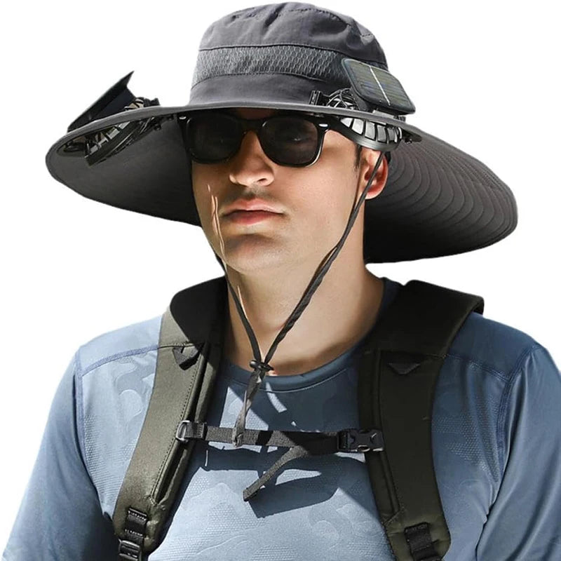 COZOK Wide Brim Solar Fan Hat – Unisex Outdoor UPF 50+ Fishing Hat with Built-in Solar Fan for Sun Protection (Hat03)