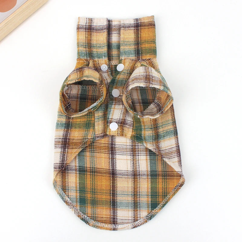 Summer British-Style Plaid Dog Shirt – Cotton Puppy Vest for Small Dogs