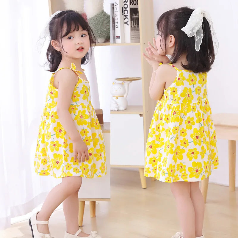 Summer Princess Floral Cotton Dress – Sleeveless Casual Dress for Girls