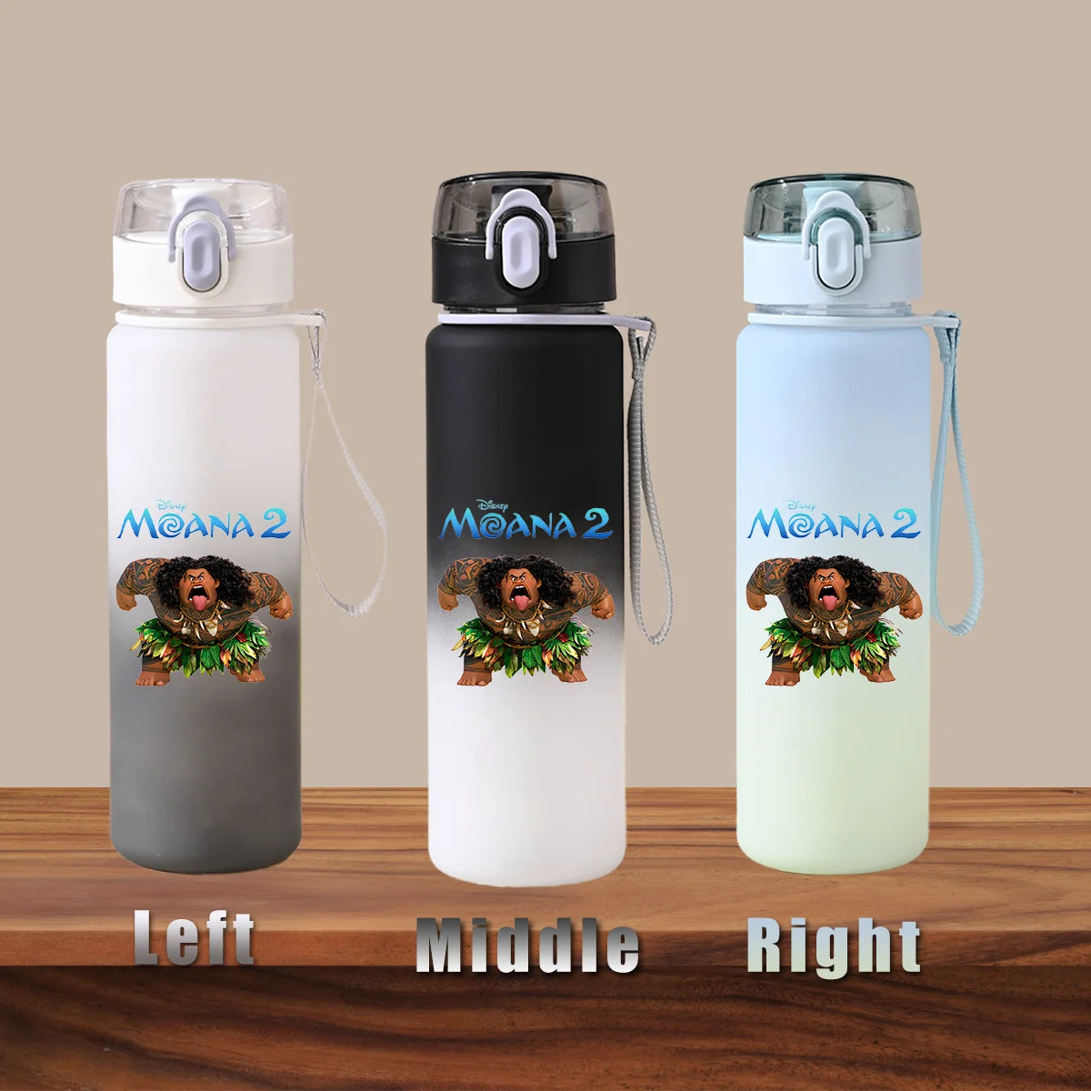 Disney Moana 2 Maui Kakamora Tia Animation Portable Plastic Gradient Outdoor Sport Water Bottle Child Gift Princess Fitness Run