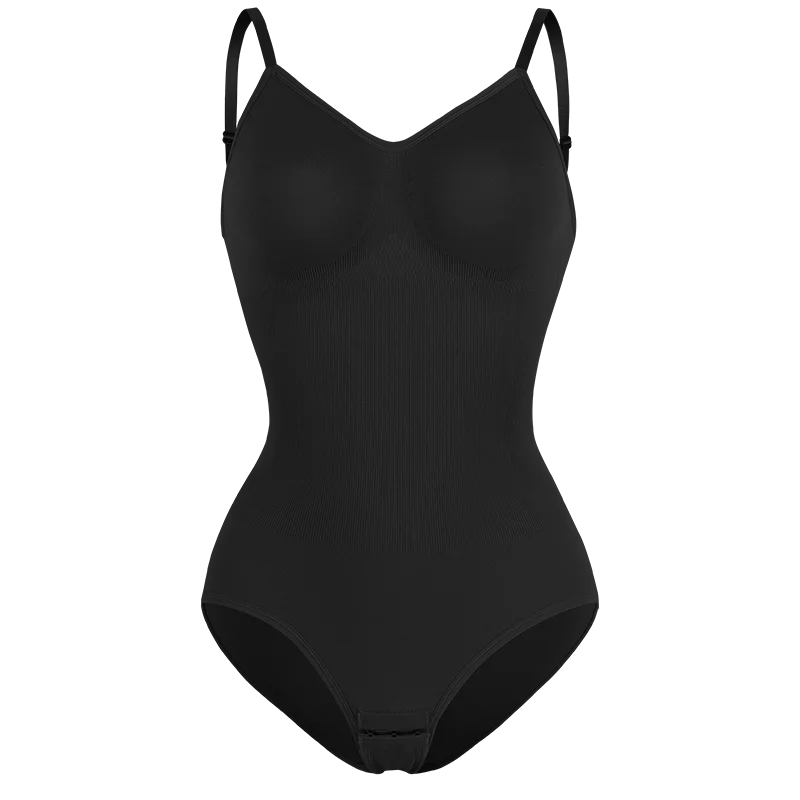 Low Back Bodysuit Shapewear for Women – Seamless Tummy Control Push-Up Body Shaper with Open Crotch & Adjustable Straps