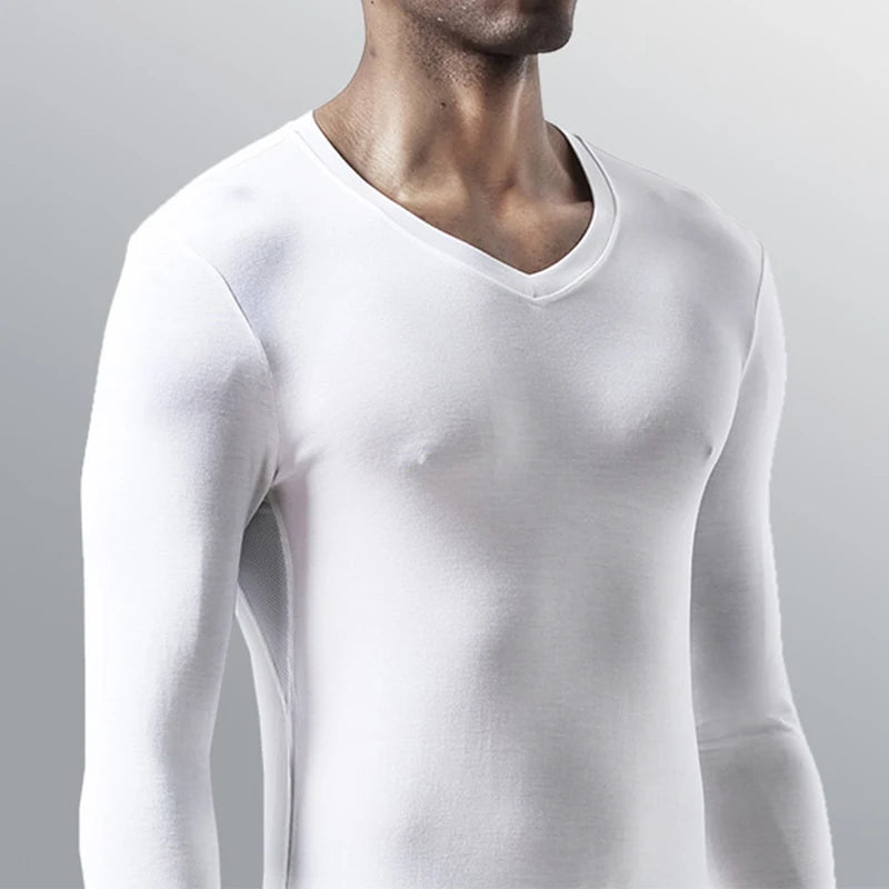 Men’s Long Sleeve V-Neck Compression Shirt – Slimming Body Shaper Undershirt for Tummy Control & Workout Support