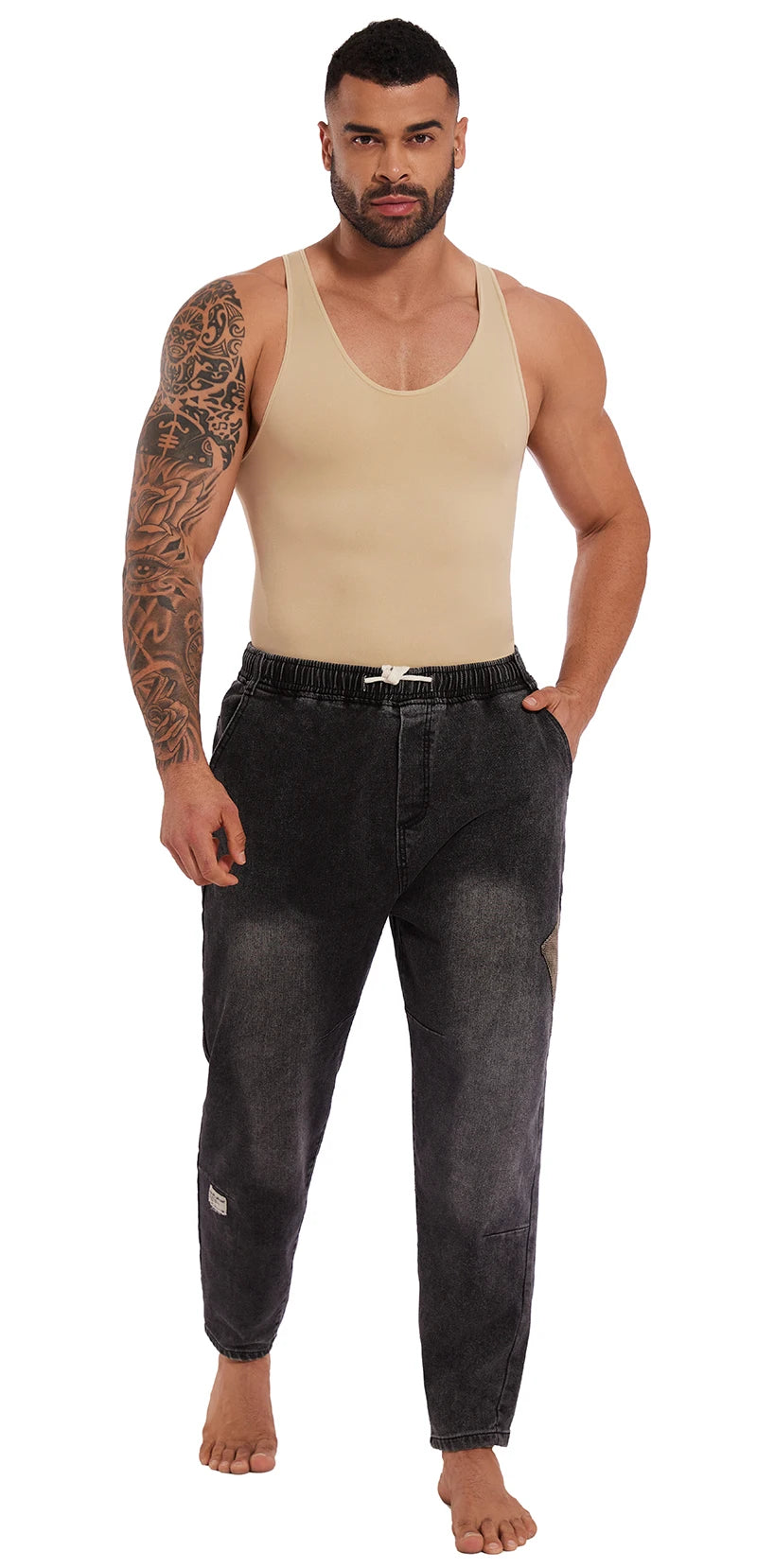 Men’s Sleeveless Full Body Shaper – Compression Bodysuit with Tummy Control & Thigh Slimming | Seamless Shapewear with Open Crotch