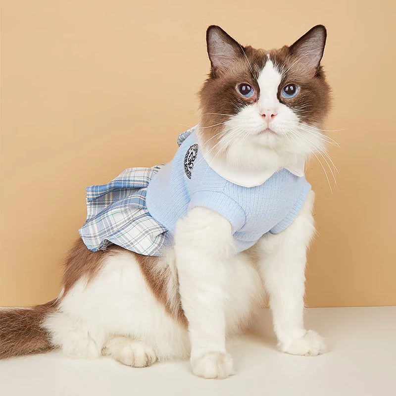 College Style Cute Pet Dress – Plaid Skirt for Small Dogs and Cats