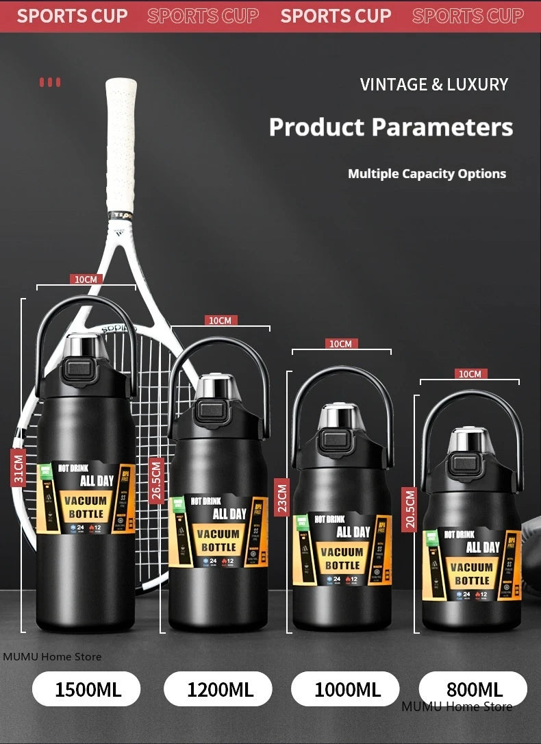 800ML / 1000ML / 1200ML Stainless Steel Thermo Water Bottle – Vacuum Insulated Travel Mug