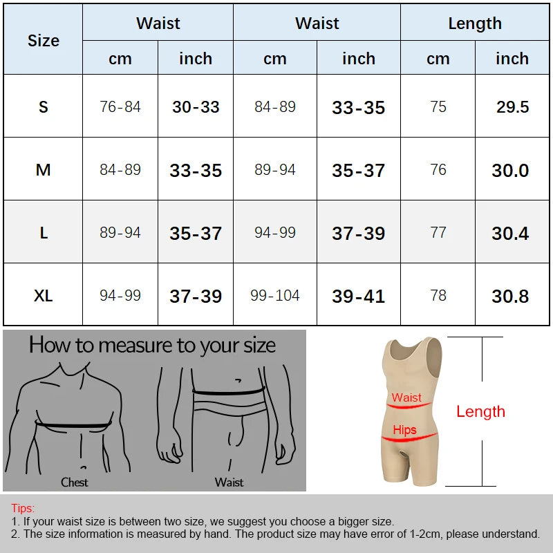 Men’s Sleeveless Full Body Shaper – Compression Bodysuit with Tummy Control & Thigh Slimming | Seamless Shapewear with Open Crotch