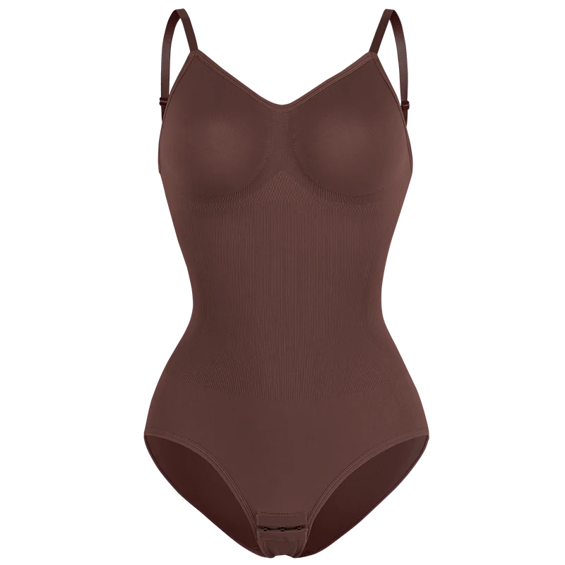 Low Back Bodysuit Shapewear for Women – Seamless Tummy Control Push-Up Body Shaper with Open Crotch & Adjustable Straps