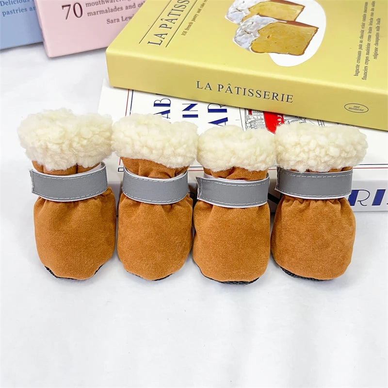 Winter Dog Boots – 4Pcs Thick Warm Plush Snow Shoes for Small Dogs