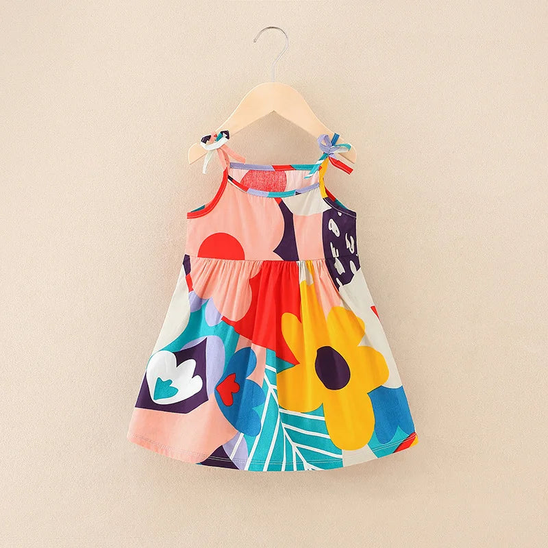 Summer Princess Floral Cotton Dress – Sleeveless Casual Dress for Girls