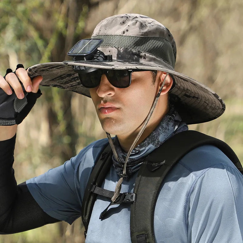 COZOK Wide Brim Solar Fan Hat – Unisex Outdoor UPF 50+ Fishing Hat with Built-in Solar Fan for Sun Protection (Hat03)