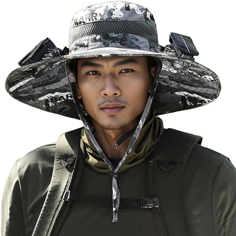 COZOK Wide Brim Solar Fan Hat – Unisex Outdoor UPF 50+ Fishing Hat with Built-in Solar Fan for Sun Protection (Hat03)