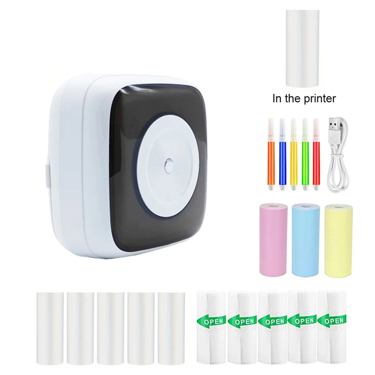 Thermal Mini Printer – Portable Sticker Printer with LED Light, Inkless Pocket Photo Printer for Notes & Journaling