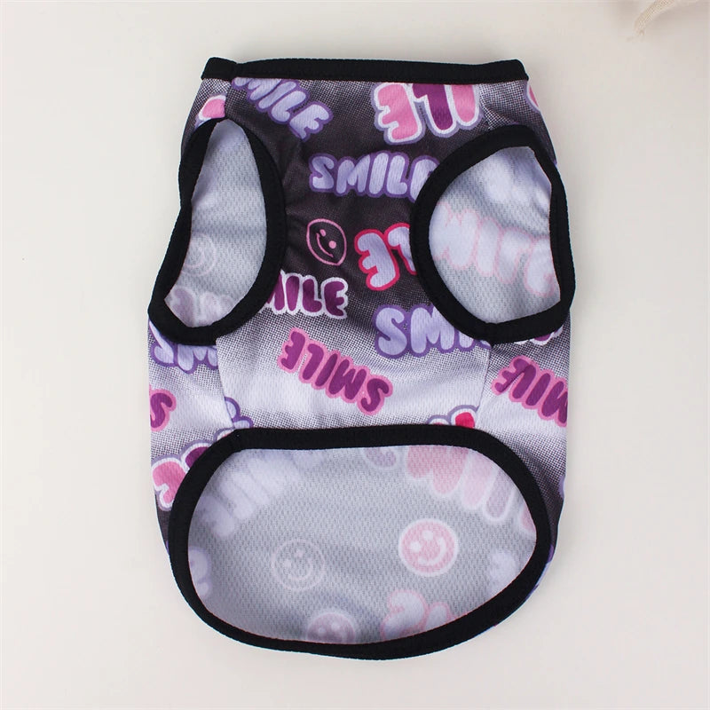 Cute Pet Dog Summer Vest – Smiling Face Print T-Shirt for Small Dogs (XS–XXL)