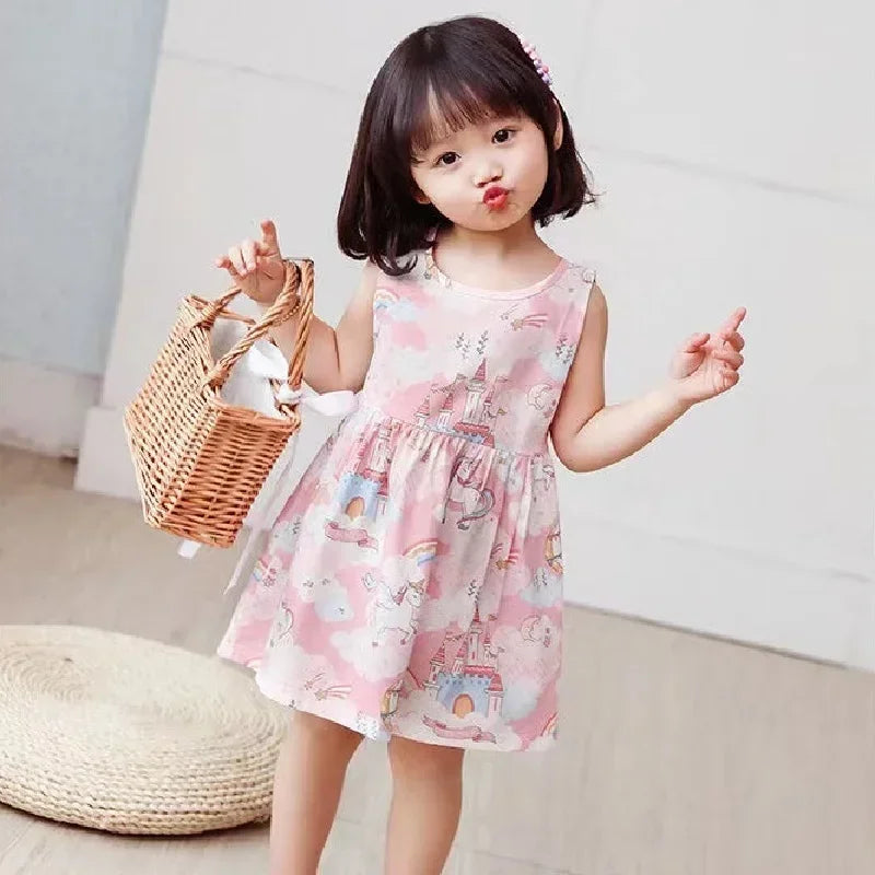 Cotton Cartoon Summer Dress for Girls – Sleeveless Princess Party Outfit